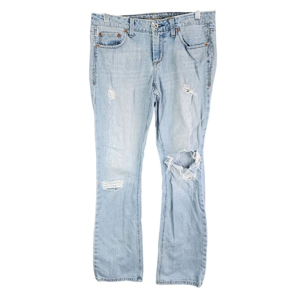 Womens American Eagle True Boot Distressed Denim Blue Jeans Light wash 6 Long